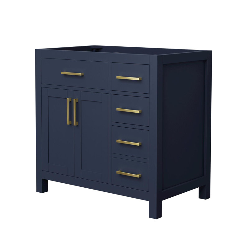 Base de meuble-lavabo simple autoportante 35,25 po Beckett, Bleu foncé / or brossé
