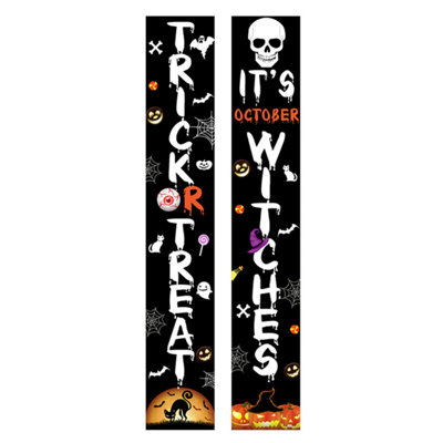 Trick Or Treat Halloween Banners, Halloween Welcome Hanging Signs For Porch Front Door Or Indoor Wall Decor, Black