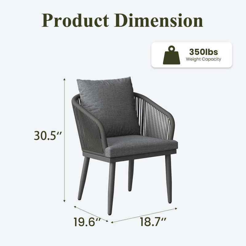 Outdoor Patio Dining Armchair with Cushion, 4, Dark Grey, Grey