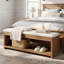 Banc de bout de lit avec coussin pour chambre à coucher, banc de rangement en bois avec étagère à chaussures de rangement 55,1 pouces