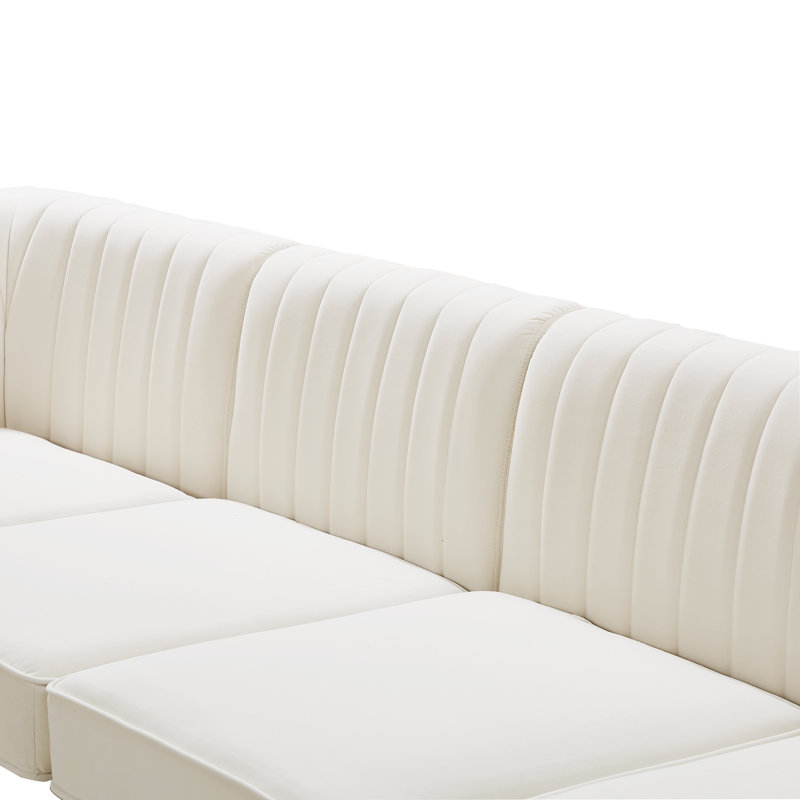 Enson Velvet L-Shaped Sectional Reversible, Cream Velvet