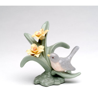 Mini Robin Bird by Daffodil Flower Figurine- 2 1/2"H