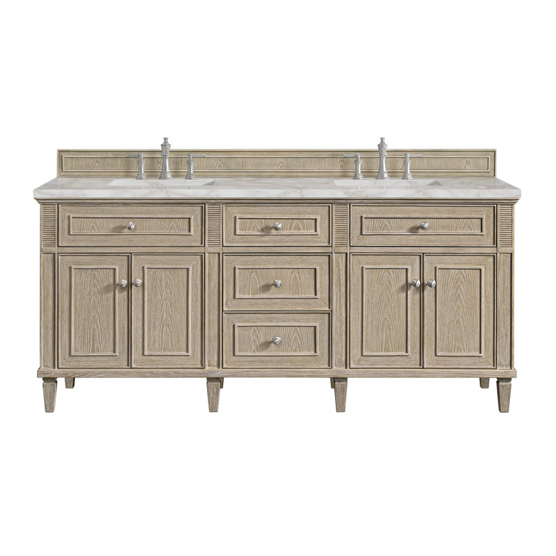 Lorelai 72'' W Double Vanity, Whitewashed Oak, Carrara White, 8" Widespread