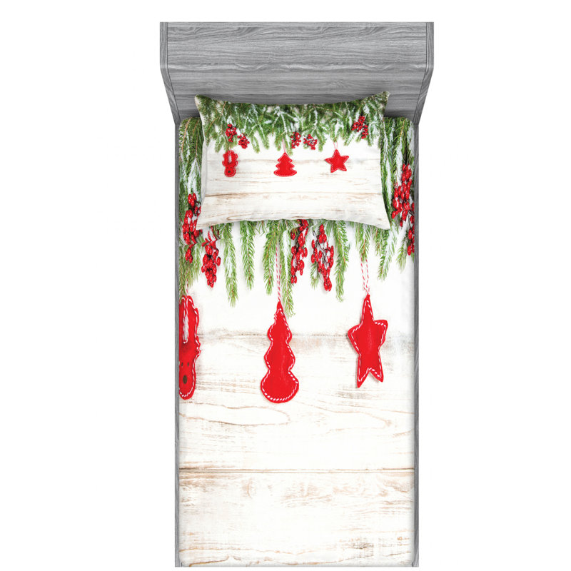 White and Red Christmas Print Twin Microfiber Sheet Set