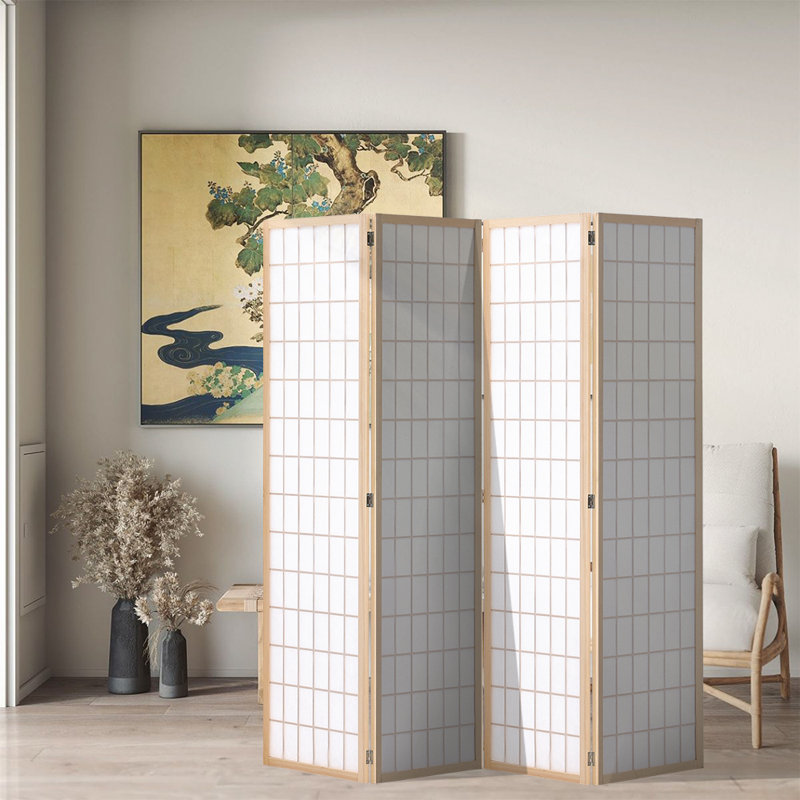 Jonah Panel Solid Wood Folding Room Divider, Natural, 4