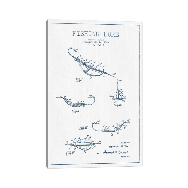 Raymond Mcvay Fishing Lure Patent Sketch (Ink) II by Aged Pixel - Wrapped Canvas Print, 152.5 cm H x 101.5 cm W