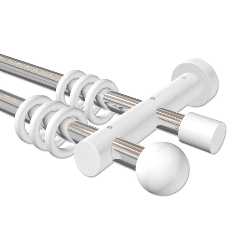 Sardis Curtain Pole Set, 5cm H x 320cm W x 18cm D, Chrome/White Lacquered