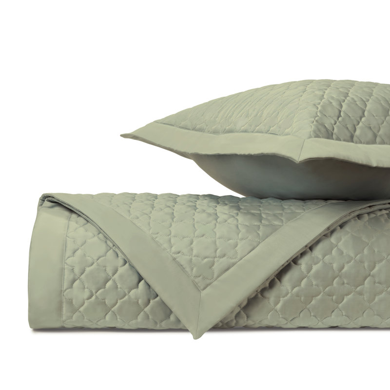 Clover Quilted Sateen Coverlet Set, Crystal Green, Queen Coverlet + 2 Euro Shams