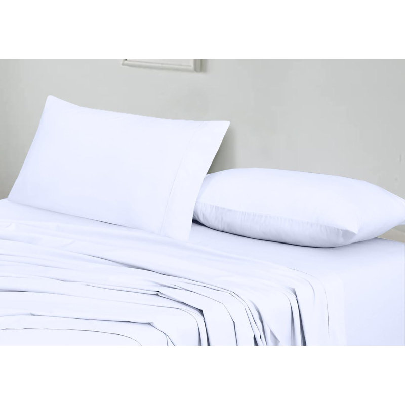 Ensembles de draps 100% coton, Ensemble de draps pour lit simple TG avec 1 taie d, Blanc brillant