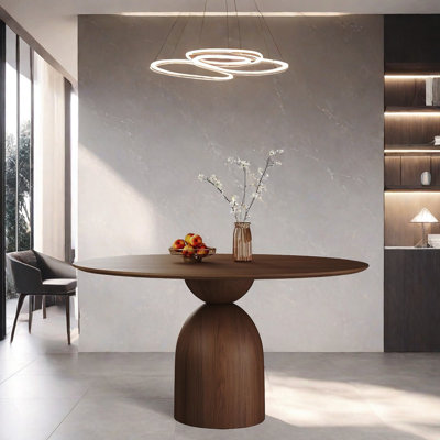 Stipe Round with Solid Wood Base Dining Table