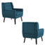 Fauteuil rembourré en velours bleu avec pieds en bois massif Davey-649152703