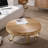 Modern Round Coffee Table Wooden Carving Pattern Coffee Table With Metal Legs For Living Room Reception Room Office-886861399