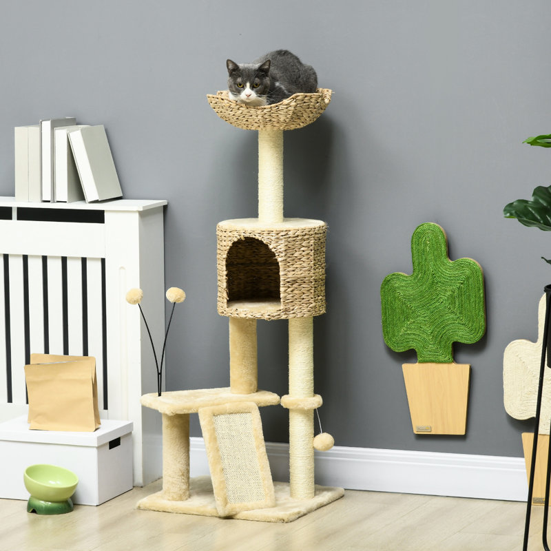 Indoor Cat Cozy Tree - 45" With Scratching Posts, Ramp, , Platforms, Bed In Beige Scratch Center