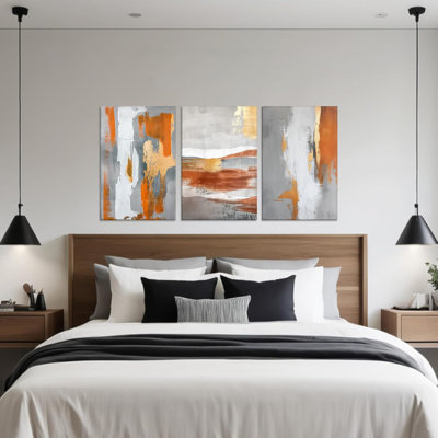 Abstract Canvas Wall Art 3 Piece Orange And Gray Picture Texture Painting Abstract Prints Modern Artwork For Living Room Bedroom Home Office Decor Framed(Art-1,12.00"X16.00"X3p)