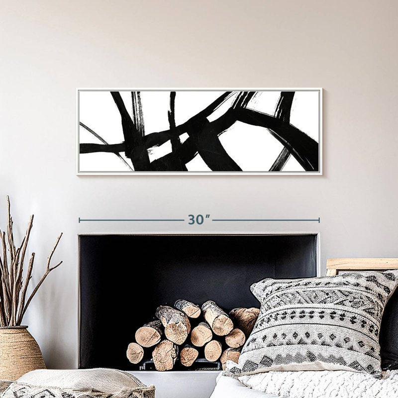 Encre noire stries V, 31" X 11", Floating Frame White