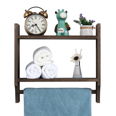 Solid Wood Accent Shelf with Towel Bar