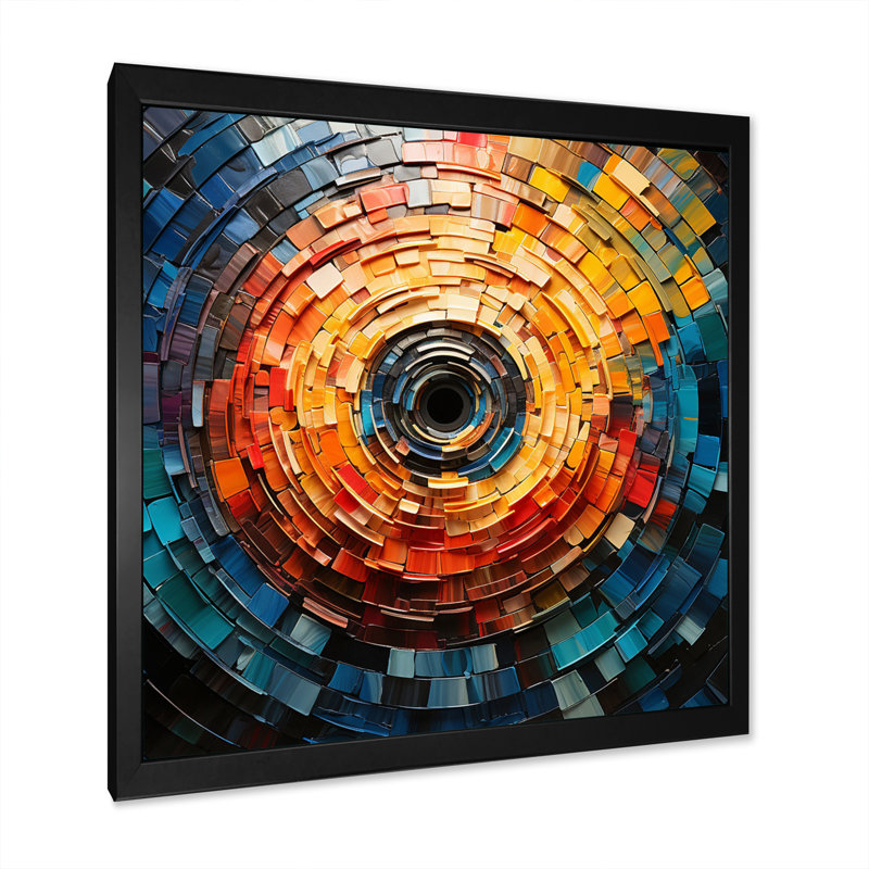 Coloré disque vinyle mosaïque III sur toile, H 24 po x l 24 po x P 1 po, Toile encadrée noire simple