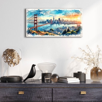  «San Francisco Watercolor» par Rey Klimt, art mural en verre acrylique, 48 po x 24 po