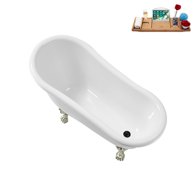 53.1'' x 25.6'' Freestanding Soaking Acrylic Bathtub, Brushed Nickel, Matte Black