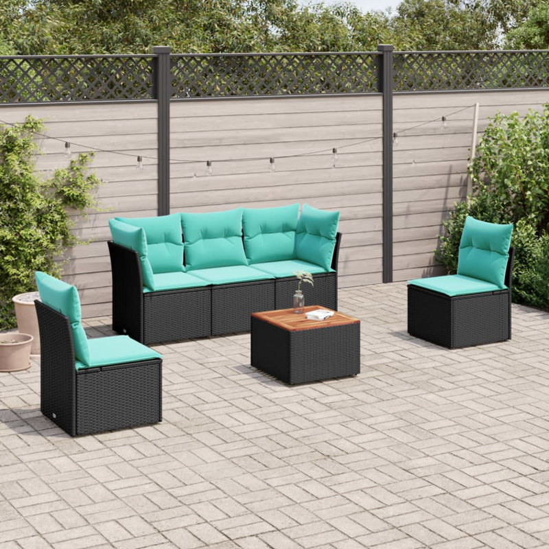  Ensemble de canapé de patio 6 pièces avec coussins en rotin de polyester noir