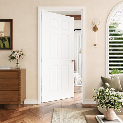 32" X 80" 6-Panel Molded Solid Interior Prehung Door With Silver Hinges, Solid Core Door Slab With Frame, Interior Door As Pantry Door, Bedroom Door, Laundry Door, Closet Doors, Room Doors, Left Hand