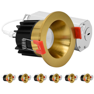Luxrite 2 In. LED Regressed Canless Light with Round Brass Interchangeable Trim, 5CCT, CRI90, 8W, 600LM, 60° Beam, Dimmable, 120V, ETL Listed 6 Pack