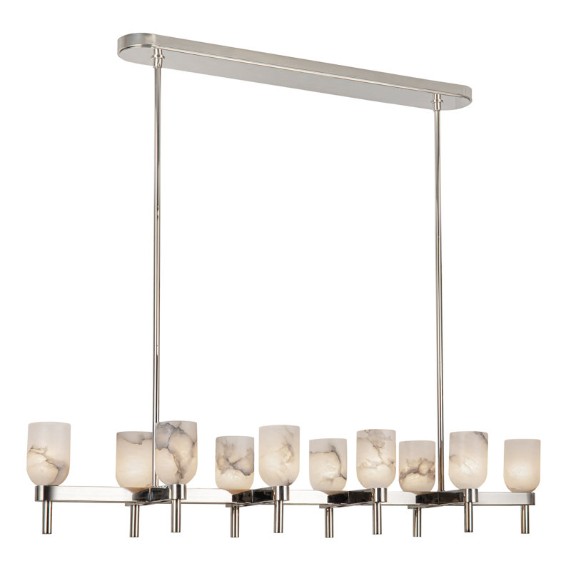 Lucian 52" Polished Nickel and Alabaster 10-Light Linear Pendant