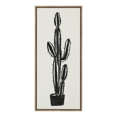 664 Cactus In Pot BW by Teju Reval Framed Canvas Wall Art Print