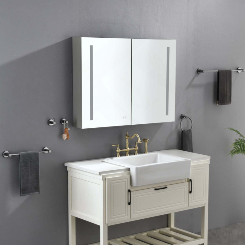 Armoire à pharmacie à DEL avec miroir, douilles, à intensité variable et antibuée pour salle de bain