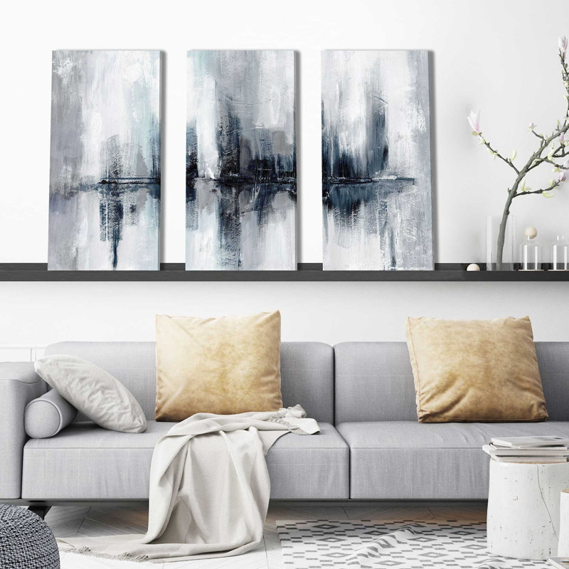 "Burlington Indigo Harbor Lights" par Nan - peinture sur toile tendue 3 pièces