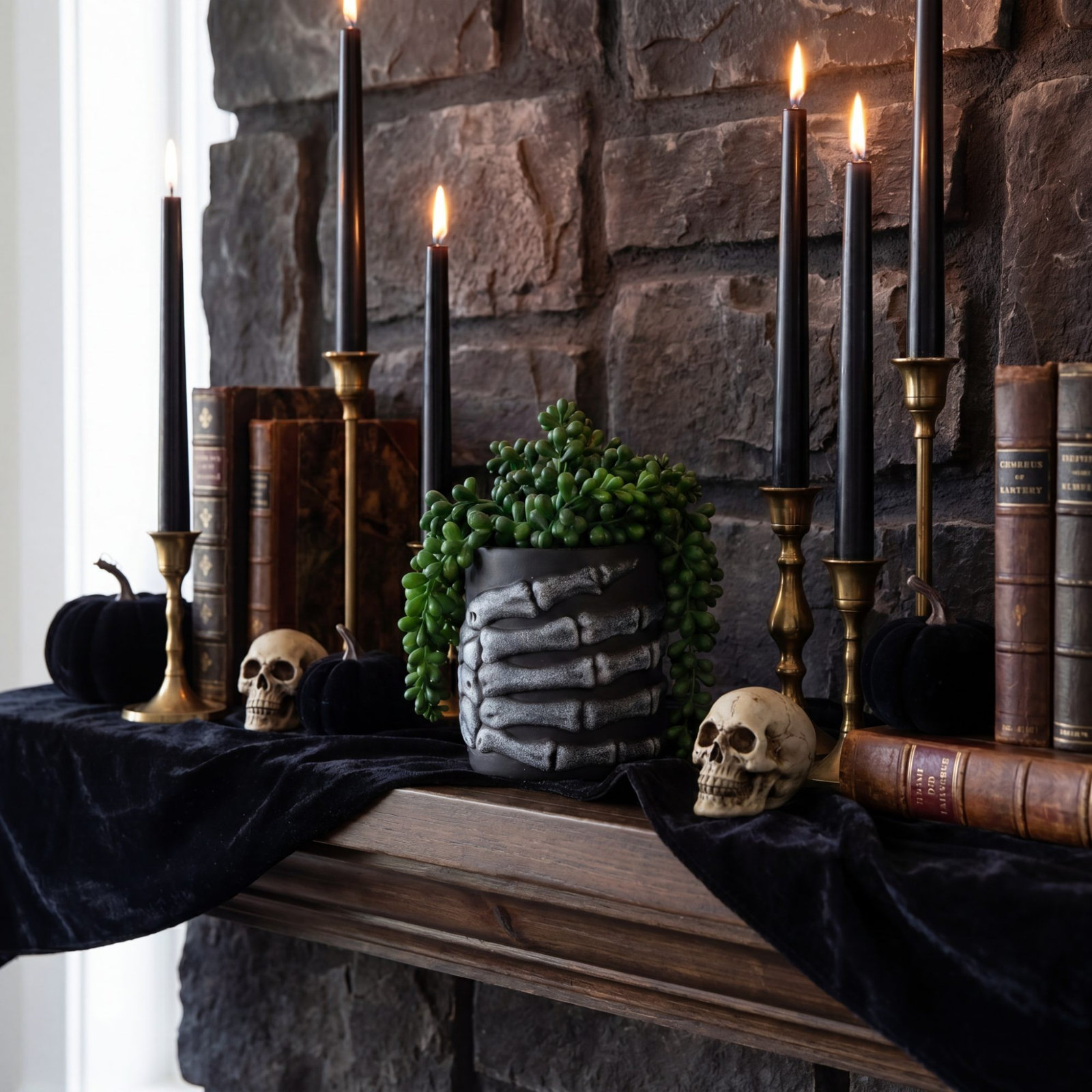 7in. Artificial Halloween String of Pearls in Skeleton Hand Planter