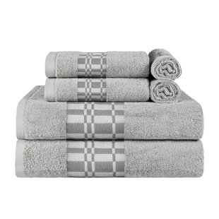 Mikira Larissa Cotton Medium Weight Geometric Border 6 Piece Assorted Towel Set