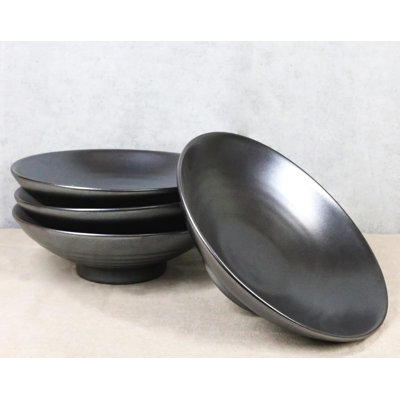 Pack Of 4 Ceramic Black Tetsu Kesho Collection Large Ramen Soup Dinner Bowl 36Oz