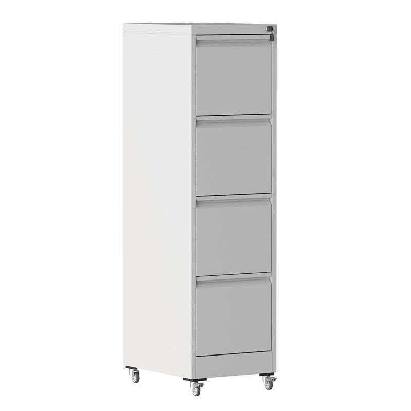 4 Drawer Metal Locking Vertical File Cabinet On Wheels – Heavy-Duty Lockable Cabinet For Home & Office, Black, 17.71"D*15.16"W*52.28"H,White