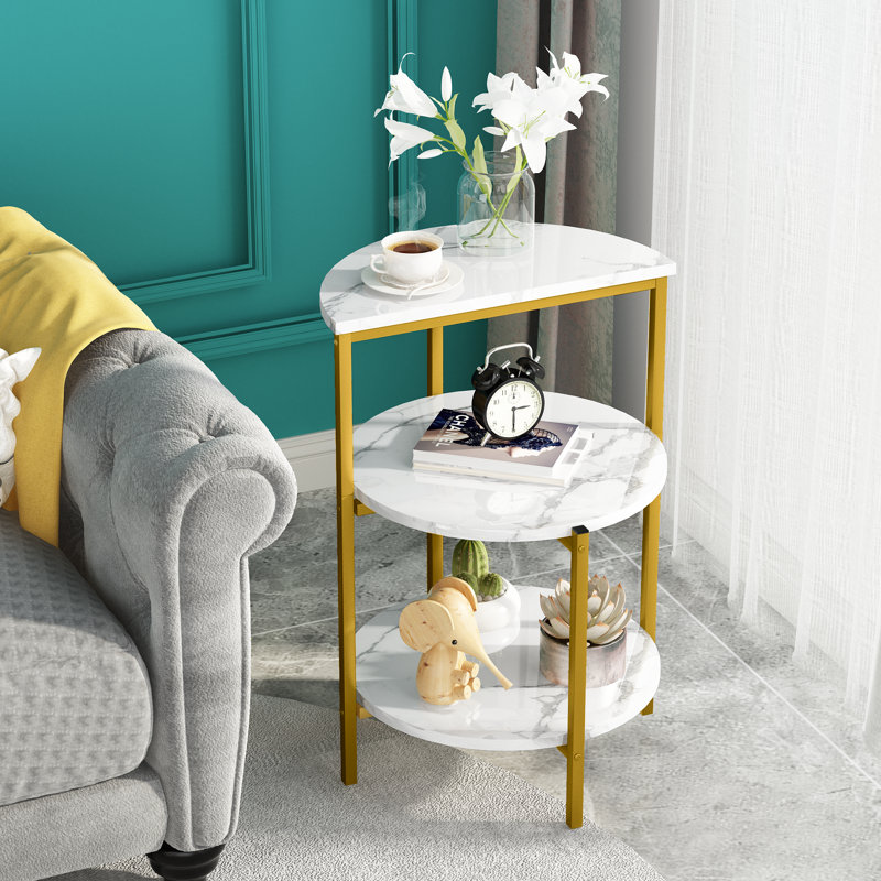 End Table, White, Gold
