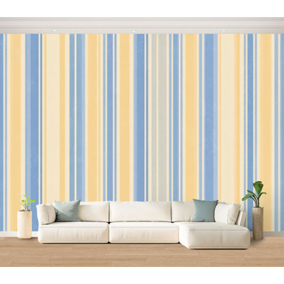 Papier peint adhésif géométrique à rayures verticales jaune et bleu à motif de papier peint à peler et coller adhésif amovible pour armoires de cuisine de chambre à coucher H 100 po x l 144 po