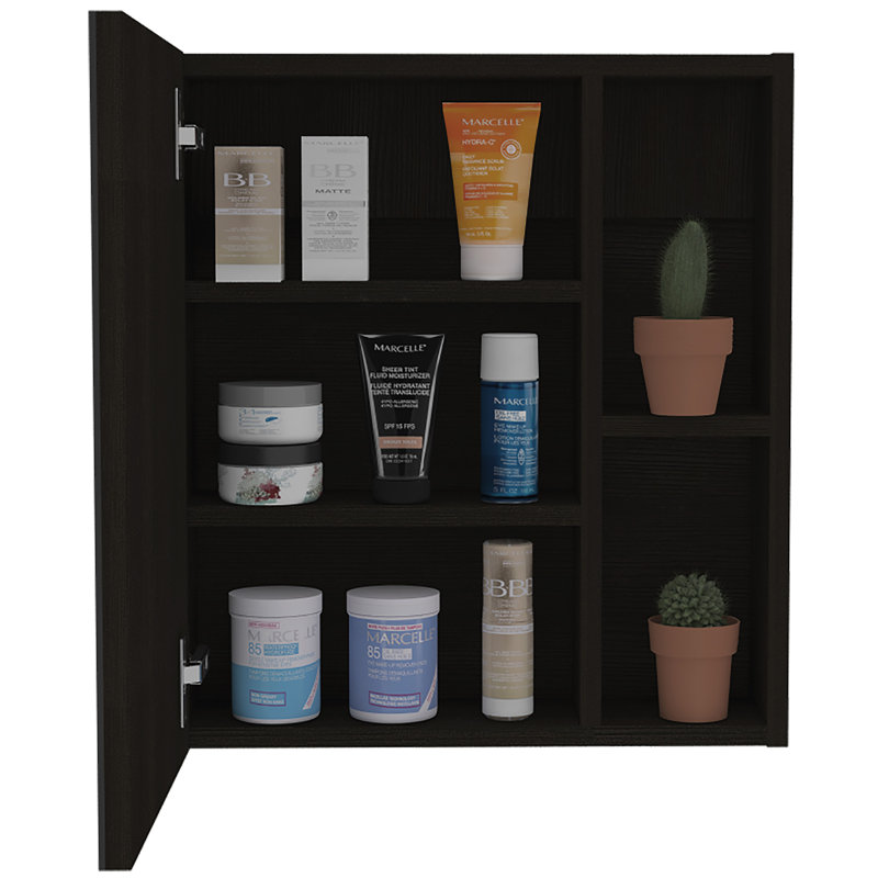 Armoire à pharmacie avec porte miroir et tablettes ouvertes et fermées Labelle, Noir