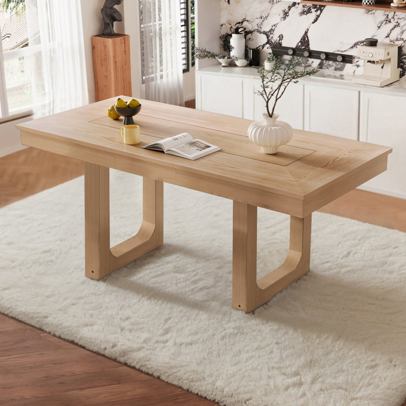 Table de salle à manger extensible en bois avec rallonge amovible Kiyani, Naturel