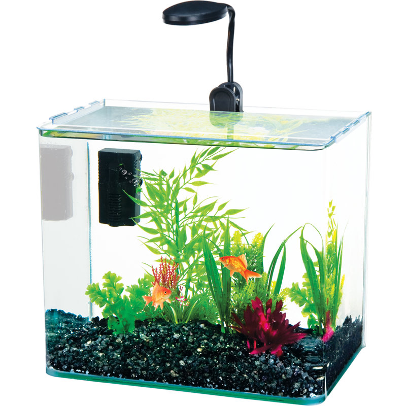 Curved Glass 3.4 Gallon Desktop Nano Aquarium Kit with LED Light
