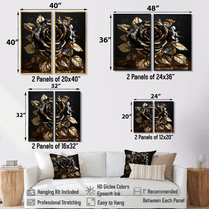 Dalhem - Rose, art mural, H 32 po x l 32 po, Impression encadrée flottante, Noir
