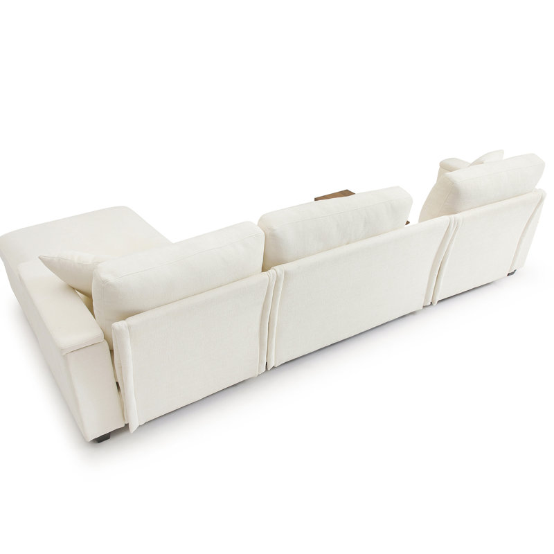 Comfy Cloud Couch: canapé modulaire en forme de L de 120,3 po avec table pliable, rangement, porte-gobelets et 5 sièges, moelleux moelleux, revêtement en lin, plateau rotatif à 360 degrés dans le salon, matériau large avec accoudoirs