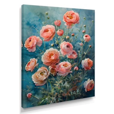 Rose et bleu printemps symphonie Renoncule II - Renoncule, reproduction d'art mural