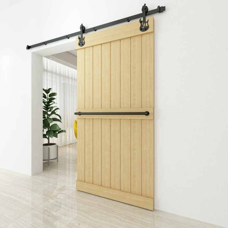 Black Rustic Guitar Design Non-Bypass Single Track One Door Hardware Kit, 120 in.