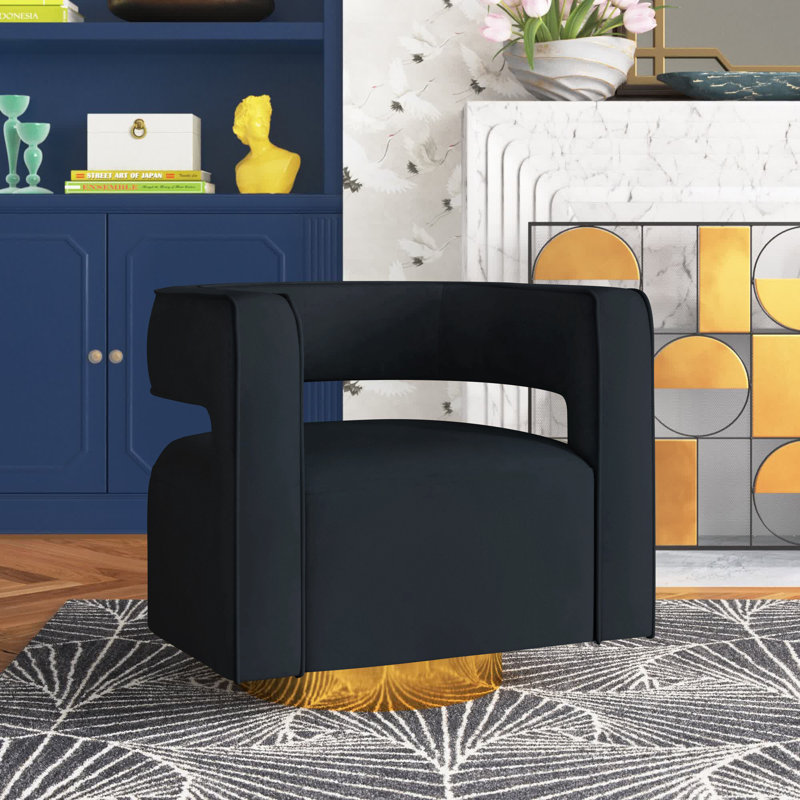 Fauteuil demi-tonneau pivotant en velours Aysha, Velours noir