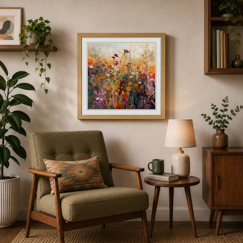 Wildflowers Glitch Art No.3 - Framed Print, Oak