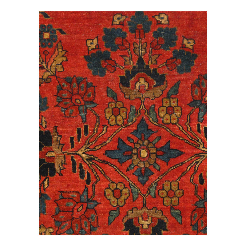 Tapis oriental rouge / noir / vert en laine / coton 4 pi 2 po x 6 pi 5 po Aleatra