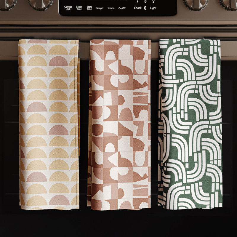 Retro Geometric Multicolor Cotton Kitchen Towel Set