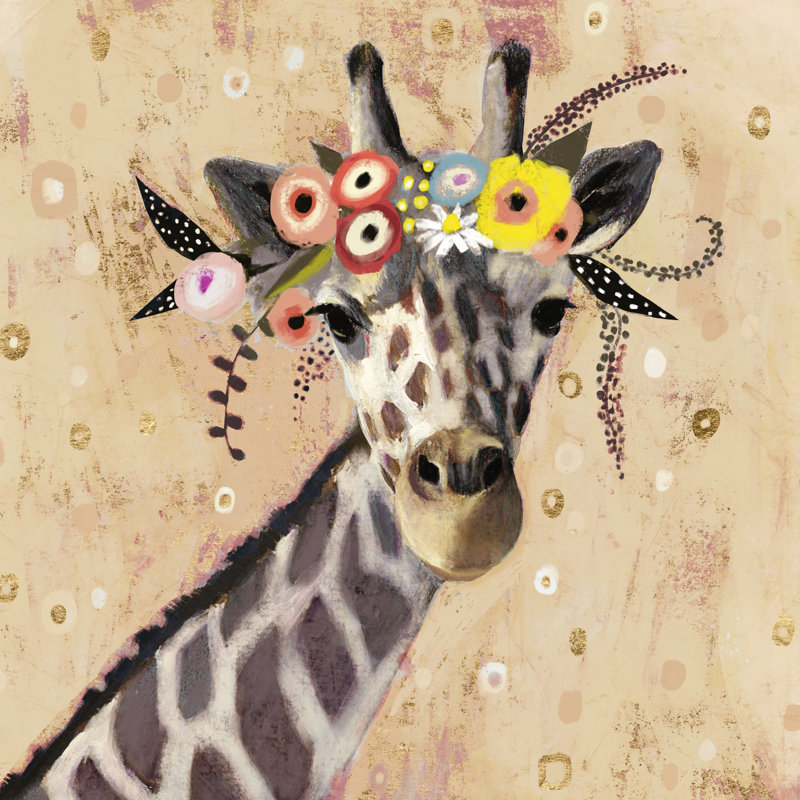 Klimt Giraffe II by Victoria Borges - Painting, 30cm H x 30cm W, Wrapped Canvas