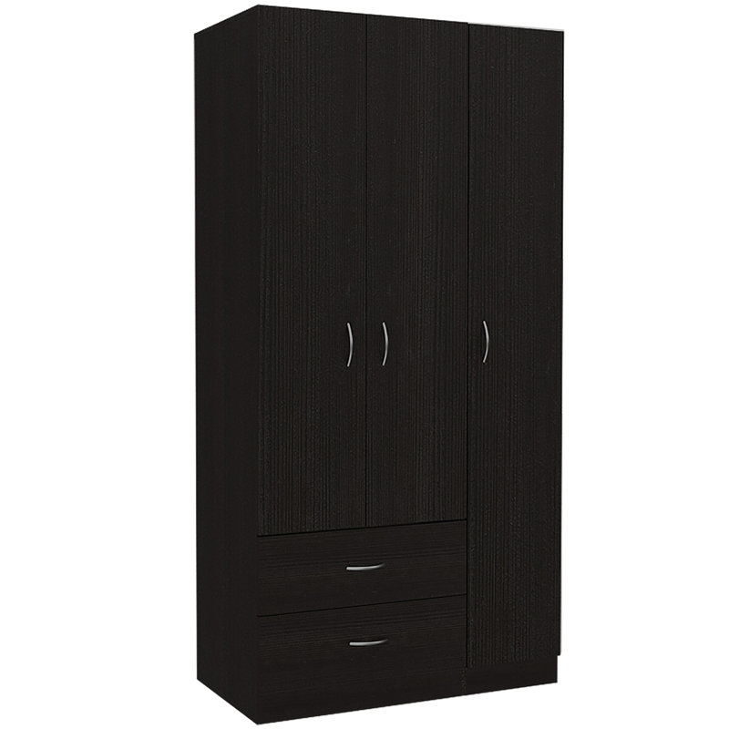 Armoire Ferrante avec trois tiroirs, cinq tablettes et tringle, rangement de chambre à coucher moderne, Wengé noir