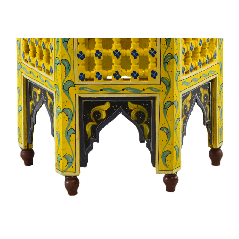 Handmade Moroccan Wood Table Moucharabi Yellow